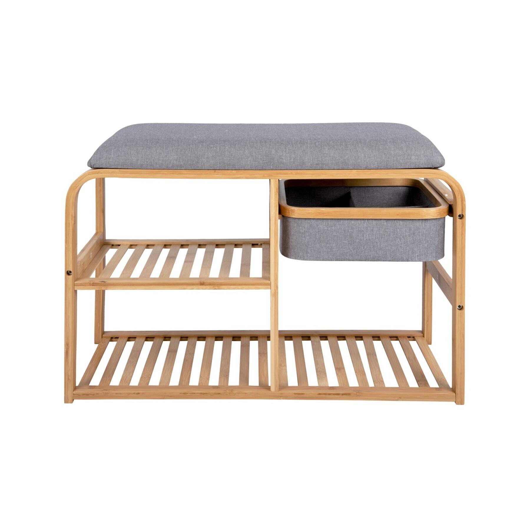 Bench with bamboo and fabric drawer Leitmotiv Dure