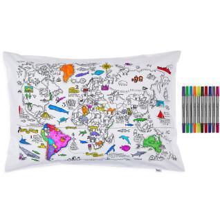 Children's coloring and learning pillowcase - world map Eat Sleep Doodle [size 75x50 cm]